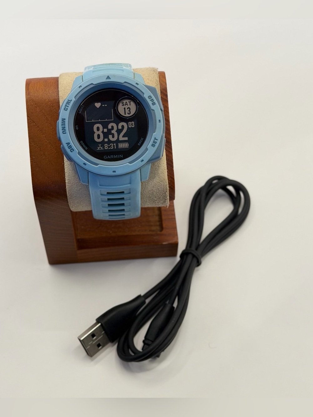 Garmin Instinct, Rare Light Blue, Charger Included, Tested, Excellent, Smartwatc
